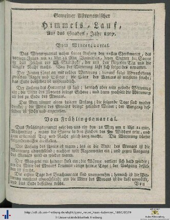 Gemeiner Astronomischer Himmels-Lauf, Auf das Gnaden-Jahr 1807.