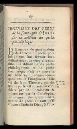 Sentimens des peres de la Compagnie de Jesus sur la doctrine du peché philosophique.