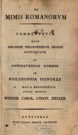 De Mimis Romanorvm : Commentatio ...