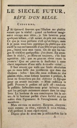 Le Siecle Futur : Rêve D'Un Belge ; Le 6 Août 1791