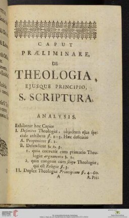Caput præliminare: De Theologia, ejusque Principio, S. Scriptura