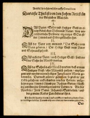 Das erste Theil von den hohen Artickeln der Göttlichen Majestät