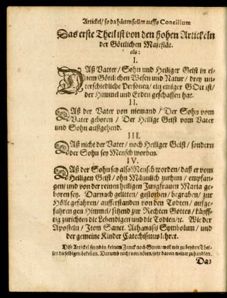 Das erste Theil von den hohen Artickeln der Göttlichen Majestät