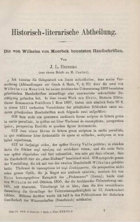 Die vom Wihelm vom Moerbek benutzten Handschriften.