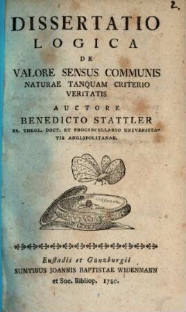 Dissertatio Logica De Valore Sensus Communis Naturae Tanquam Criterio Veritatis