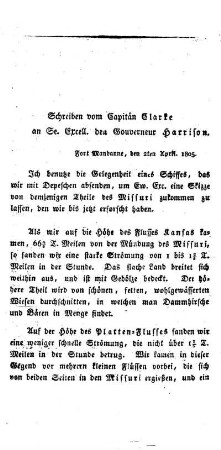 Schreiben vom Capitän Clarke an Se. Excell. den Gouverneur Harrison.