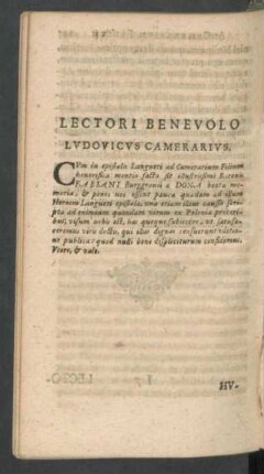 Lectori benevolo Ludovicus Camerarius
