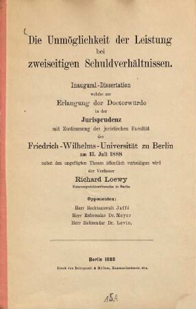 Die Unmöglichkeit der Leistung bei zweiseitigen Schuldverhältnissen