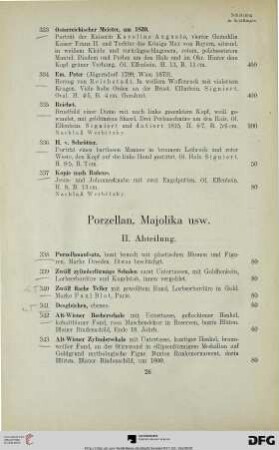 Porzellan, Majolika usw. II. Abteilung (Nr. 338-384)