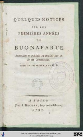 Quelques Notices Sur Les Premières Années De Buonaparte