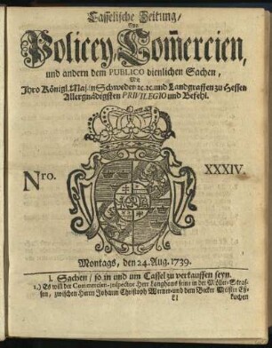 Nro. XXXIV, Montags, den 24. Aug. 1739