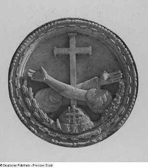Relief mit Kreuz und gekreuzten Armen (Medaillon)