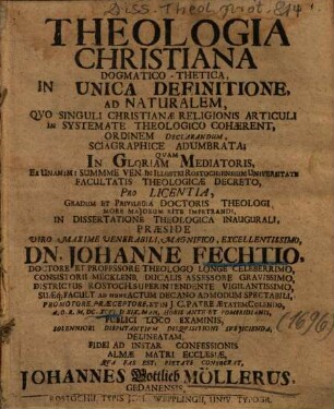 Theologia Christiana Dogmatico-Thetica, In Unica Definitione, Ad Naturalem, ...