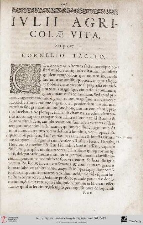 Iulii Agricolae vita, Scriptore Cornelio Tacito