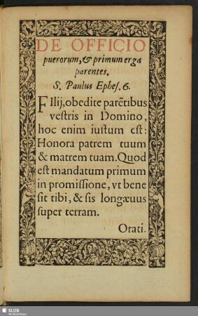 De Officio puerorum, & primum erga parentes