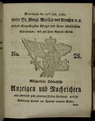 No. 28. Montags, den 10ten July 1780.