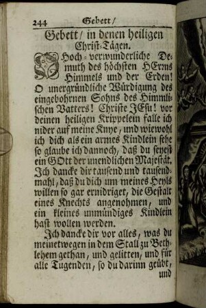 Gebett/ in denen heiligen Christ-Tägen. - Gebett/ Am Heil. Pfingst-Sonntag.