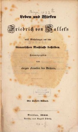 Leben und Wirken Friedrich von Sallet's nebst Mittheilungen aus dem literarischen Nachlasse desselben