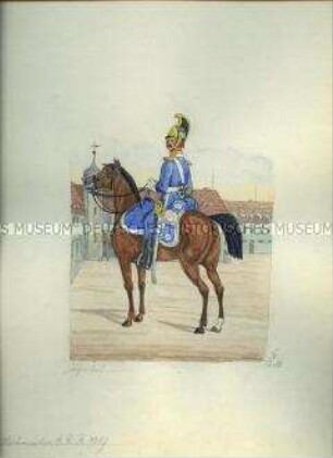 Uniformdarstellung, Wachtmeister des Garde-Reiter-Regimentes zur Pferd, Sachsen, 1859.