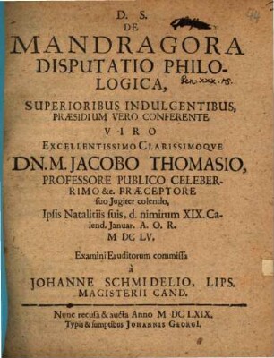 De mandragora, disputatio philologica