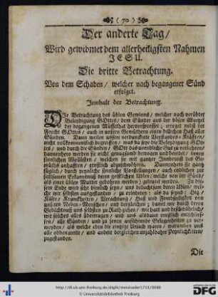 Der anderte Tag wird gewidmet dem allerheiligsten Nahmen Jesu.