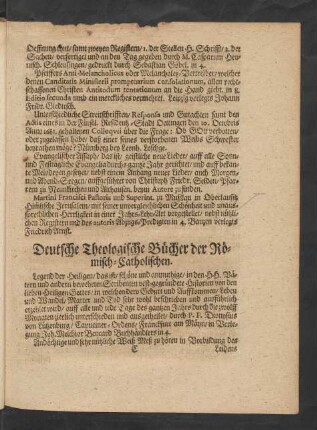 Deutsche Theologische Bücher der Römisch-Catholischen.