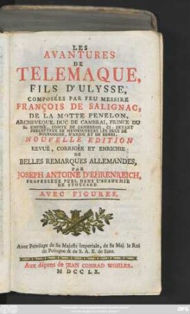 Les Avantures de Telemaque, Fils D'Ulysse : Avec Figures