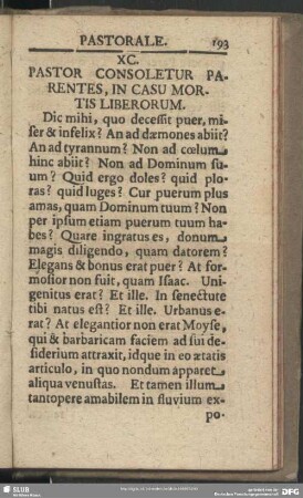XC. Pastor Consoletur Parentes, In Casu Mortis Liberorum