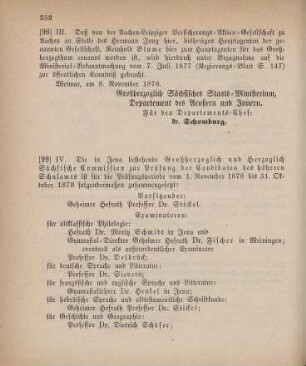 99. Ministerial-Bekanntmachung, die Zusammensetzung der in Jena bestehenden Großherzoglich und Herzoglich Sächsischen Commission zur Prüfung der Candidaten des höheren Schulamts betreffend
