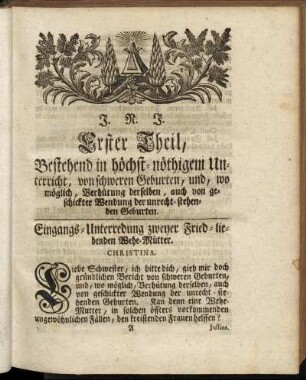 Eingangs-Unterredung zweyer Fried-liebenden Wehe-Mütter.