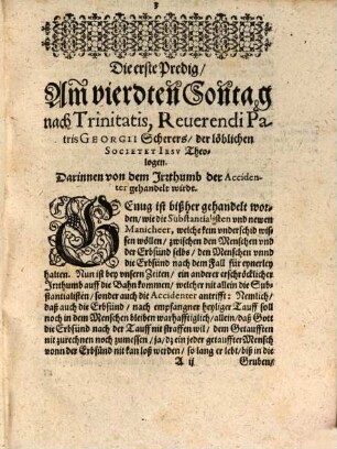 Vier nutzliche vnd Christliche Predigen : Die ersten zwo Handlen vonn der Erbsünd ... ; Die dritte tractiert vom heyligen Sacrament deß Altars ... ; Die vierdte ist ein Außlegung des H. Euangelij, am Tag der heyligen drey Königen