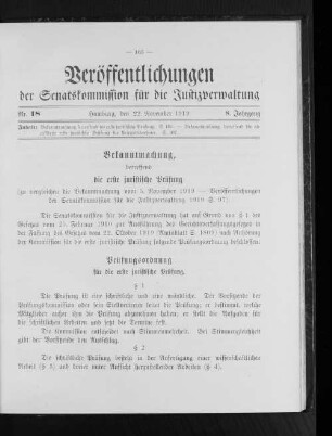 Bekanntmachung betreffend die erste juristische Prüfung