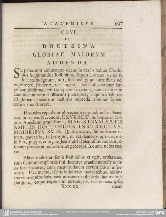 CXVI De Doctrina Gloriae Maiorum Addenda