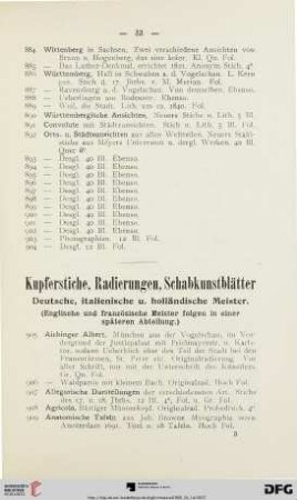 Kupferstiche, Radierungen und Schabkunstblätter (Nr. 905-1778)