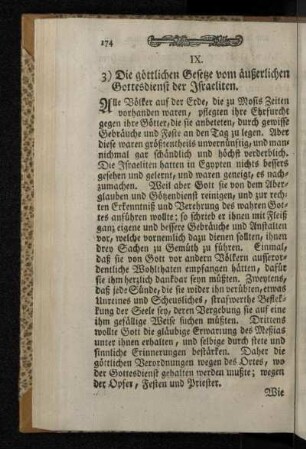 3) Die göttlichen Gesetze vom äußerlichen Gottesdienst der Israeliten.