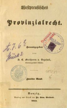 Bd. 2: Westpreußisches Provinzialrecht