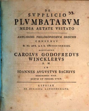 De supplicio plumbatarum media aetate usitato