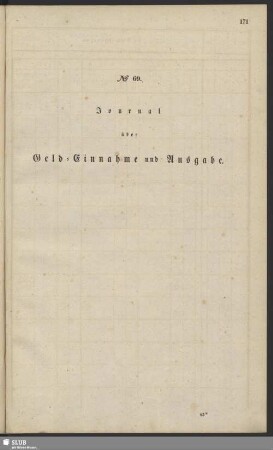 No 69. Journal über Geld-Einnahme und Ausgabe