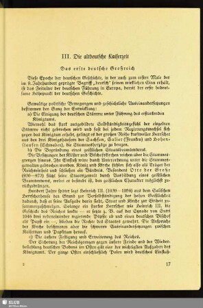 III. Die altdeutsche Kaiserzeit
