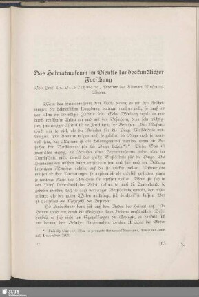 Das Heimatmuseum im Dienste landeskundlicher Forschung
