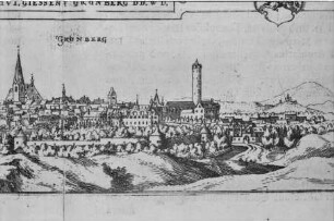 Ortsansicht von Grünberg in Oberhessen aus Wilhelm Dilichs Hessische Chronica, Kassel