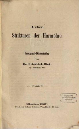 Ueber Strikturen der Harnröhre : Inaug. Diss.