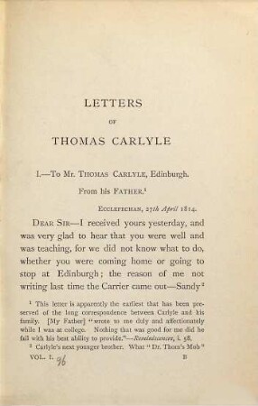Letters of Thomas Carlyle : 1826-1836 Edited by Charles Eliot Norton, 1