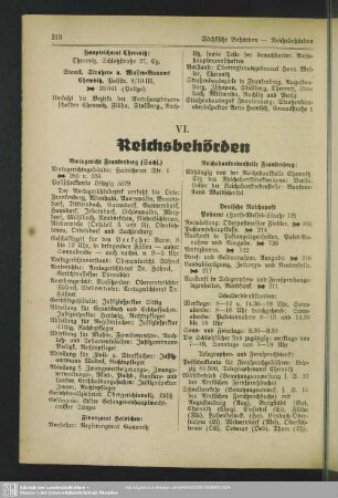 VI. Behördenverzeichnis : VI. Reichsbehörden