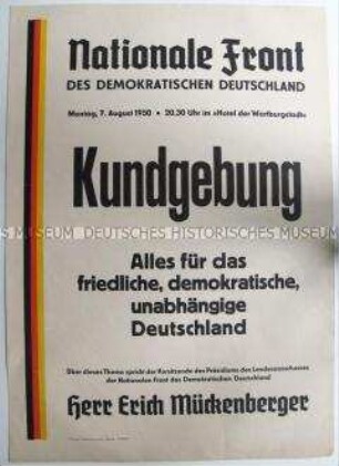 Maueranschlag mit dem Aufruf der Nationalen Front zu einer Kundgebung in Eisenach