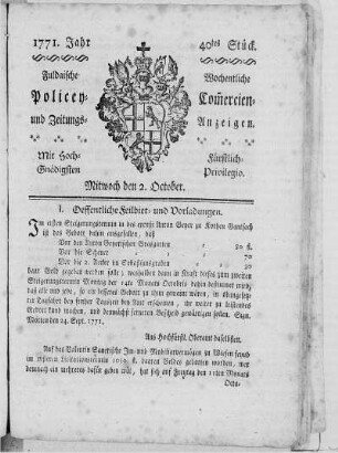 40tes Stück, Ausgabe vom 2. October 1771