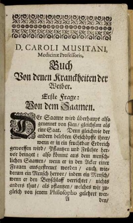 Erste Frage: Von den Saamen.
