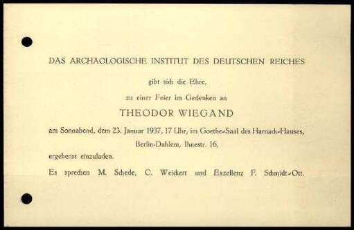 Einladung zur Gedenkfeier für T. Wiegand