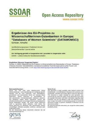 Ergebnisse des EU-Projektes zu Wissenschaftlerinnen-Datenbanken in Europa: "Databases of Women Scientists" (DATAWOMSCI)