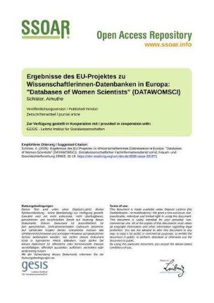 Ergebnisse des EU-Projektes zu Wissenschaftlerinnen-Datenbanken in Europa: "Databases of Women Scientists" (DATAWOMSCI)